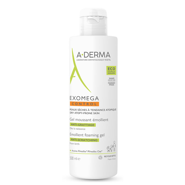 3282770143744-new ADERMA Exomega Control Gel Moussant Emollient Ατοπικό & Ξηρό Δέρμα