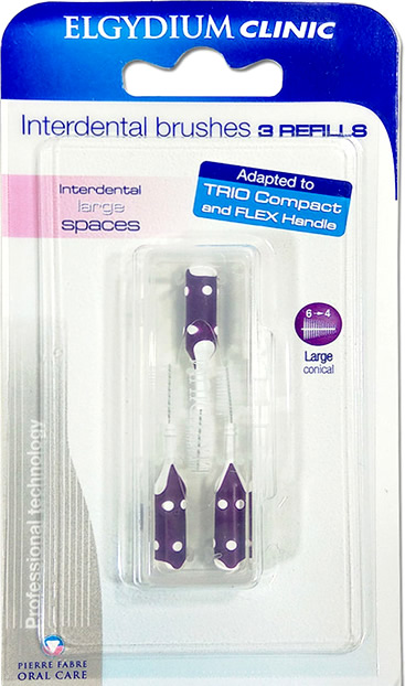 3577056006227-new ELGYDIUM Trio Refill Mauve, Ανταλλακτικά για Μεσοδόντια Βουρτσάκια 0.8mm Μωβ