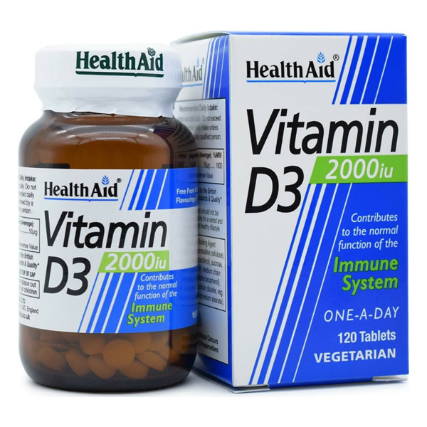 5019781056828 HEALTH AID Vitamin D3 2000iu Φυσιολογική Λειτουργία του Ανοσοποιητικού 120 Ταμπλέτες - Image 1