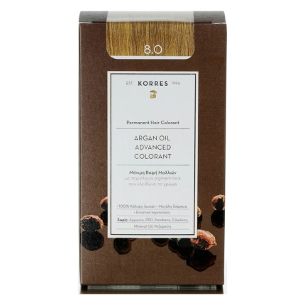 KORRES Μόνιμη Βαφή Μαλλιών, Argan Oil Advanced Colorant, LIGHT BLONDE 8.0