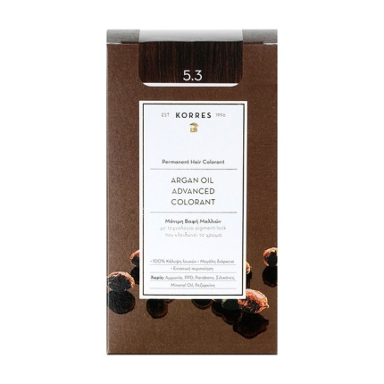 KORRES Μόνιμη Βαφή Μαλλιών, Argan Oil Advanced Colorant, GOLD/ Light Honey Brown 5.3