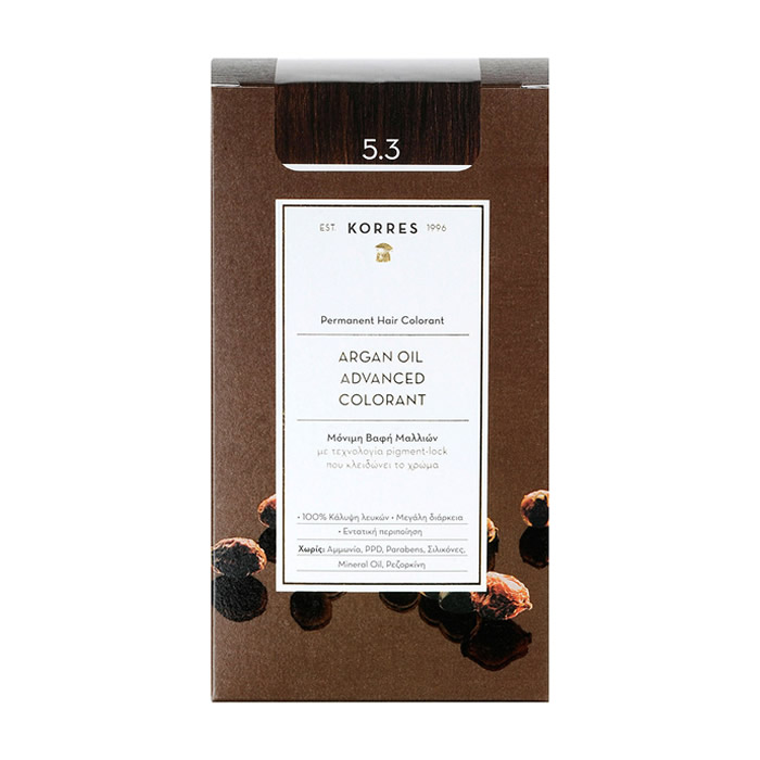 5203069054709-new KORRES Μόνιμη Βαφή Μαλλιών, Argan Oil Advanced Colorant, GOLD/ Light Honey Brown 5.3