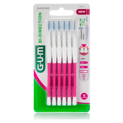 GUM Bi-Direction Μεσοδόντια Βουρτσάκια Ροζ Αφαίρεση της Πλάκας 1.2mm 6τμχ