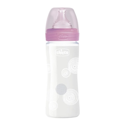 CHICCO Μπιμπερό Γυάλινο Well Being ΡOZ με Θηλή Σιλικόνης 240ml 0Μ+