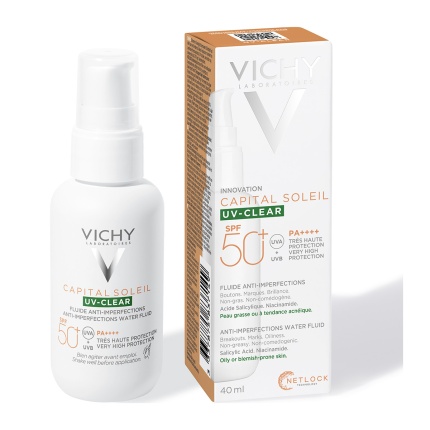 VICHY Capital Soleil Uv-Clear SPF50+, Αντηλιακό Προσώπου, Αντηλιακό Κατά των Ατελειών, Αντηλιακό πανάδες, Αντηλιακό κηλίδες, Αντηλιακό λιπαρό δέρμα