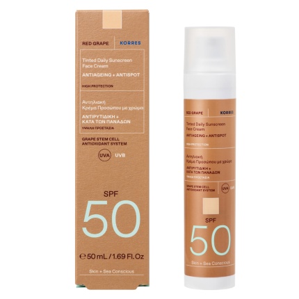 KORRES Κόκκινο Αμπέλι, Αντηλιακή Κρέμα, Αντηλιακό προσώπου, Αντηλιακό με χρώμα, SPF50, Αντηλιακό πανάδες, Αντηλιακό κηλίδες