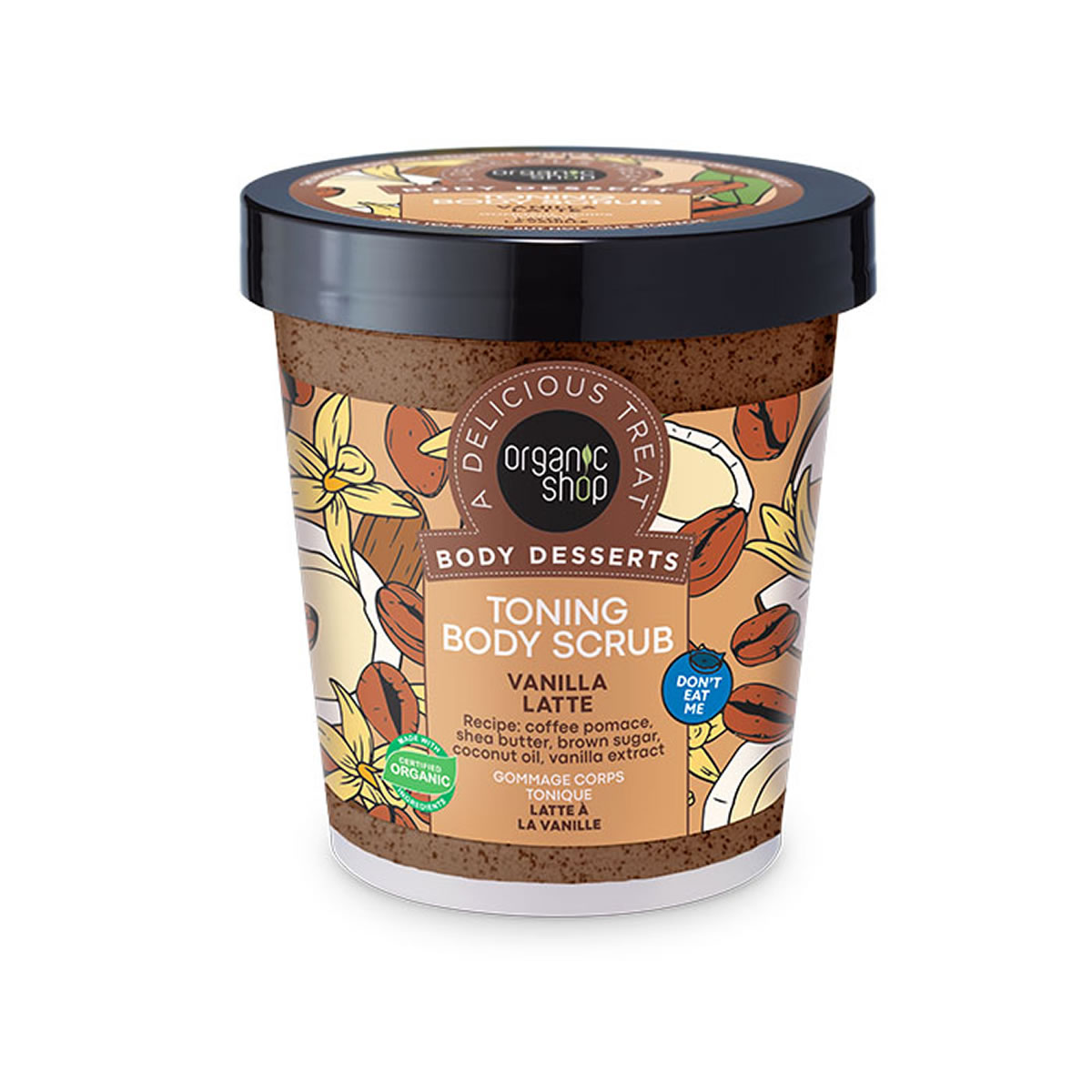 photo1 (7) ORGANIC SHOP Body Desserts Vanilla Latte Τονωτικό Απολεπιστικό Σώματος 450 ml - Image 1
