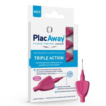 PLAC AWAY Μεσοδόντιο Βουρτσάκι Triple Action 0.4mm, ISO 0, Ροζ, 6 Τεμάχια