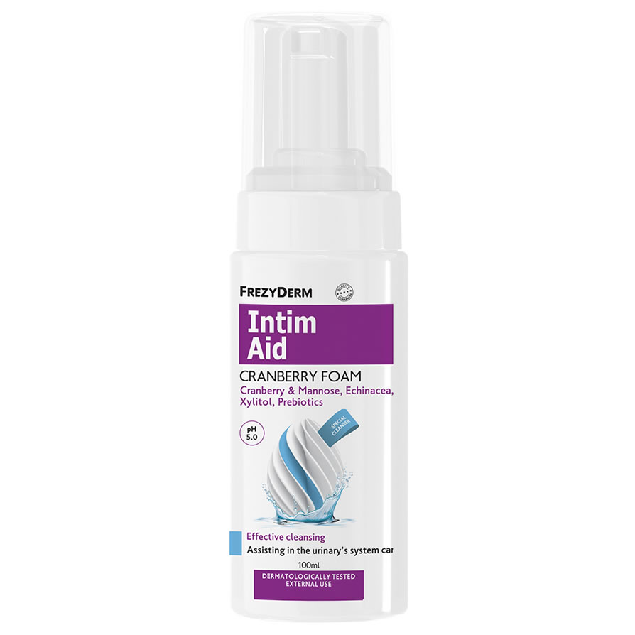 Intim-Area-Crabery-Foam FREZYDERM, Intim Aid Cranberry Foam PH 5.0, Αφρός καθαρισμού για ευαίσθητη περιοχή