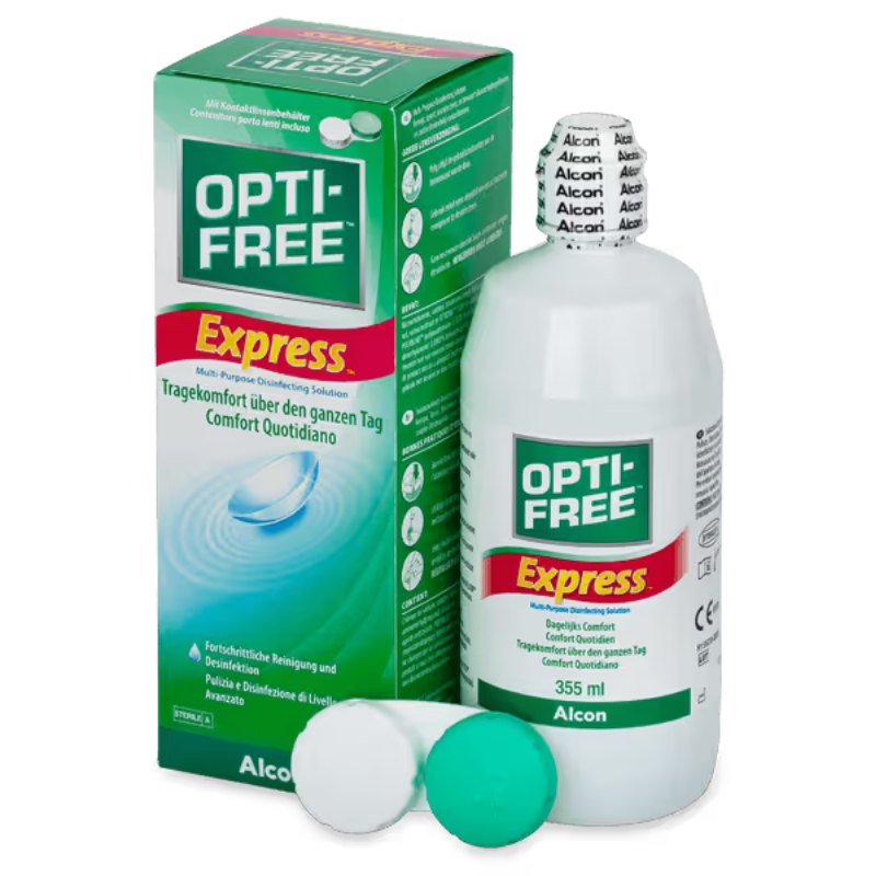ALCON Opti‑Free Express 355 ml , 0300656144388 ALCON Opti‑Free Express 355 ml – Διάλυμα φακών all‑in‑one: καθαρίζει, απολυμαίνει & ενυδατώνει χωρίς τρίψιμο. Πρακτική λύση με φιάλη & θήκη. Barcode 0300656144388