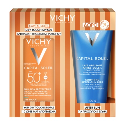VICHY Capital Soleil Dry Touch SPF50+ antiliaki krema prosopou gia mat apotelesma, antiliako prosopou mat apotelesma, 5201100736058
